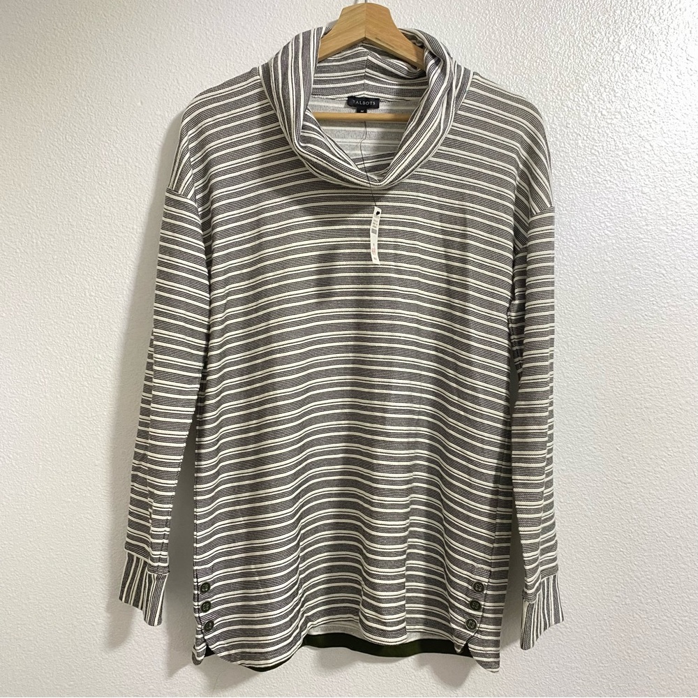 NWT Talbots Black White Striped Cowl Neck Sweater Womens Medium